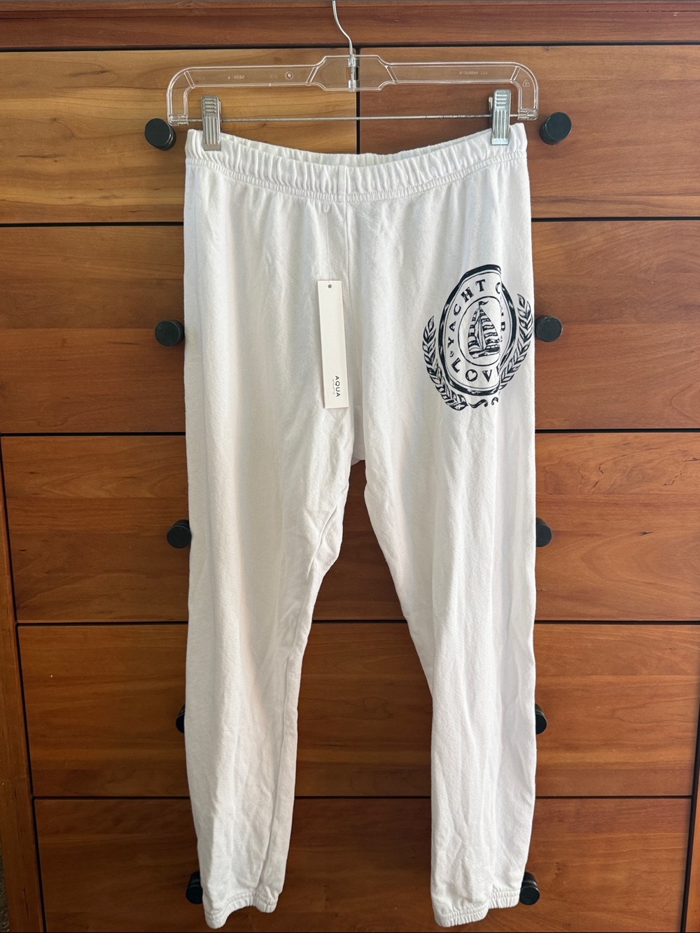Aqua Athletic Lightweight White Sweatpants with Navy Nautical Crest NWT Size XXS